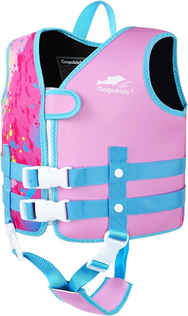 Gogokids Toddler Swim Vest, Kids Float Jacket with Dual Adjustable Strap, Child Swimming Pool Vest for 2-8 Years Swimming Learning (Medium, Pink)