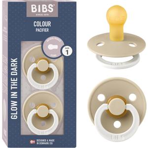 Bibs Pacifiers Color Collection, Set of 2 BPA-Free Latex Pacifiers Made in Europe, Round Nipple Baby Pacifier. (0+ Month (Pack of 2), Vanilla Night)