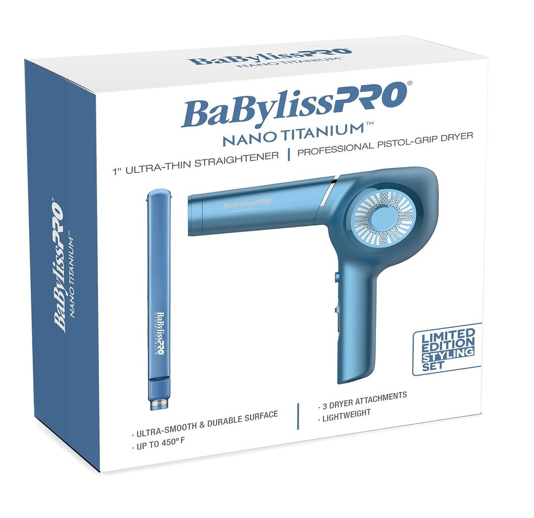BabylissPRO Nano Titanium Pistol-Grip Dryer & Ultra-Thin Straightening Iron Set