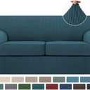 Turquoize 3 Piece Sofa Covers for 2 Cushion Couch Sofa Slipcover Soft Couch Cover for Dogs-Washable Sofa Furniture Covers with 2 Individual Cushion Covers, Feature Fabric (2 Cushion Sofa, Deep Teal)
