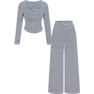 SOLY HUX Girl's 2 Piece Outfits Striped Long Sleeve Fall Matching Sets Bow T Shirt Tops and Wide Leg Pants, 10Y