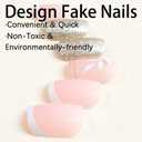 3 x Short Press Gold Glitter False Nails with Gold Line White Leaves Design - Glue on Nails Full Cover Glossy Acrylic Pink - 24 Pcs