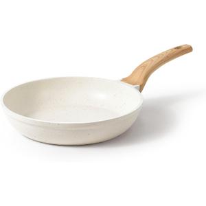 CAROTE Non Stick Frying Pan Skillet, Omelet Pan, Healthy Non Toxic Granite Chef Pan, Induction Compatible Egg Frying Pan with Heat-Resistant Handle, PFOA-Free, Cream White, 12"