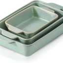 HVH 9x13 Baking Dish Set, Large Casserole Dishes for Oven, Ceramic Bakeware Set of 3, Rectangular Lasagne Pan Deep for Baking (Turquoise)