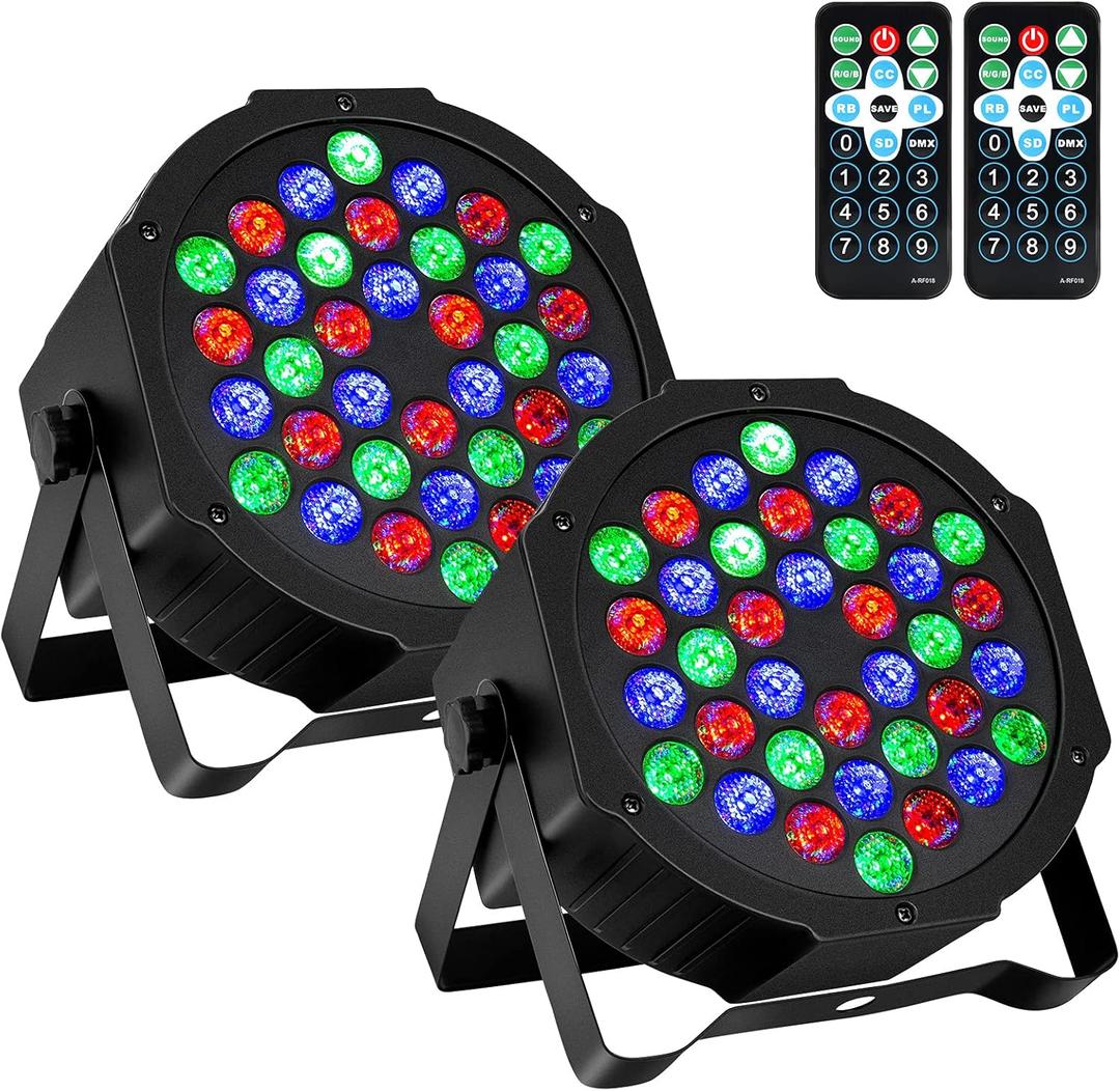 Litake DJ Par Lights, RGB 36 LED Stage Lights Sound Activated,Remote & DMX Controlled LED Uplights,7 Modes Uplighting for Dance Party Church Wedding Birthday Holiday Music Show-2 Pack