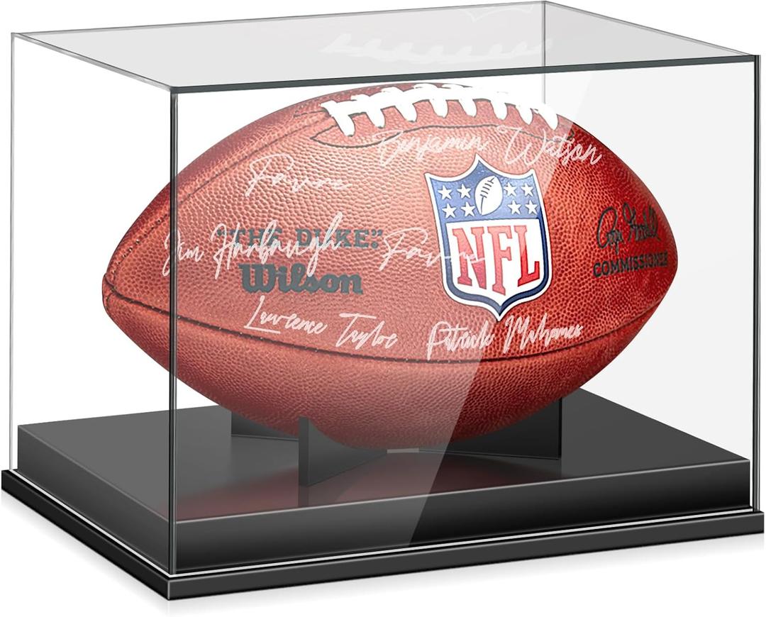 Leffis Football Display Case, Acrylic Football Case Display Case, Memorabilia Display Cases with Removable Built-in Football Display Stand for Autographed Football (No Assembly Required)