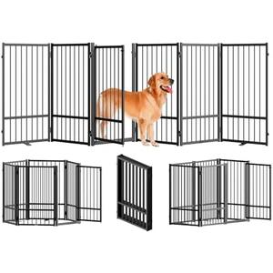 SNUOWU Full Metal Freestanding Dog Gate with Door, 32''Height Foldable Pet Dog Fence for Indoor & Outdoor, 6 Panels Extra Wide Free Standing TallDog Gates for Doorways,House,Stairs,Porch,Deck,Yard
