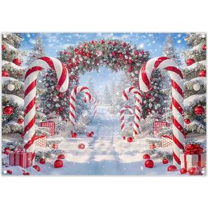 ZTHMOE Fabric 7x5ft Merry Christmas Cane Candy Photography Backdrop Winter Snow Scene Xmas Tree Background New Year Eve Party Decoration Holiday Photo Banner Props