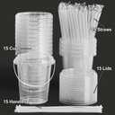 TUZAZO 15 Pack 34 oz Drink Buckets with Lids and Straws, Clear Plastic Bucket Cups with Handles for Lemonade, Smoothies, Iced Coffee Cups, Summer Beach Pool Party Supplies