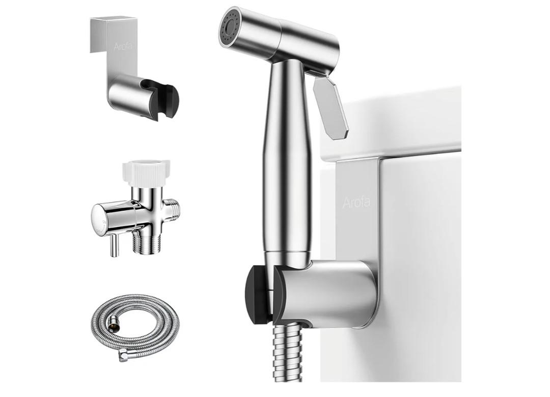 Arofa Handheld Toilet Bidet Sprayer for Toilet-Adjustable Water Pressure Control with Bidet Hose for Feminine Wash, Stainless Steel Brushed Nickel Bidet Faucet Cloth Diaper for Baby Wash