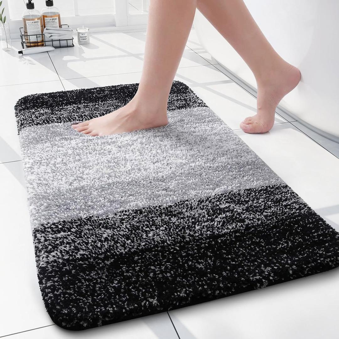 Arotive Microfiber Bathroom Rugs, Shaggy Soft and Absorbent Bath Rug, Non-Slip, Thick Plush Machine Washable Dry Bath Mats for Bathroom, Tub and Shower, 24x16, Black, Rectangular