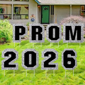 Amyhill 8 Pcs Large Prom 2026 Graduation Yard Signs, 15x15 Inch Letters Prom Night Graduation Decorations Outdoor Waterproof Lawn Sign College Class Party Favors Supplies(Black, Silver)