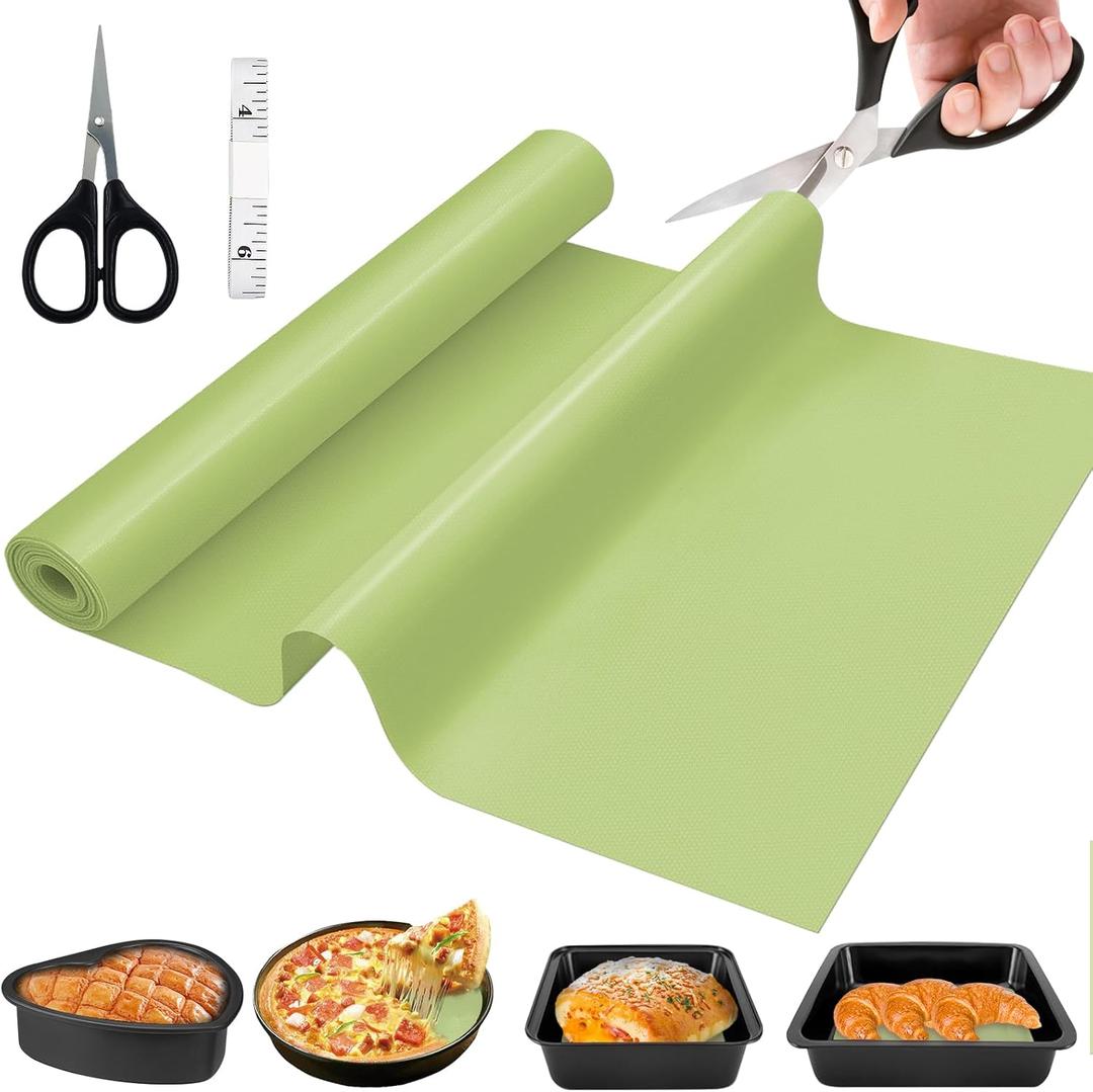 Silicone Baking Mat Roll, 12 IN x 6 FT, Non-Stick, Reusable, Heat-Resistant Baking Sheet for Oven, Air Fryer, Pastry, Dough, Bread, Non-Slip Kitchen Counter Mat (Green)