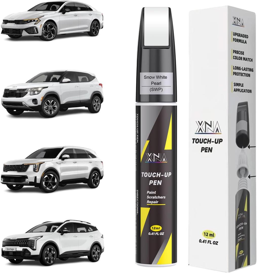 XNA Snow White Pearl(SWP) for KIA Touch Up Paint, 2 in 1 Car Scratch Remover with Pen Tip and Brush, Exact Color-Matched for Car Paint Scratch Repair, Quick & Easy Fix Chips and Nicks