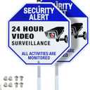 24 Hour Video Surveillance Sign with Stake for Yard,Security Camera Sign,2 Pack - Aluminum 9.8"x9.8" with 27.5" Metal Stake - Weatherproof, Reflective - Home, Business, Outdoor Security Warning