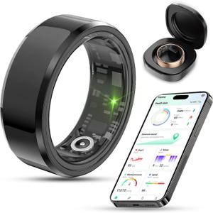 2025 Upgrade Smart Ring Health Tracker for Men Women - IP68 Waterproof Fitness Ring with Sleep Tracker/Heart Rate/Blood Oxygen/Steps/Distance/Calories, Air Shutter, Charging case Up to 7-Day (#9, Black)