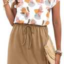 AUSELILY Women's Summer Dress 2026 Short Sleeve Tshirt Drawstring Waist Beach Cover up Casual Mini Short Dresses with Pockets (XL)