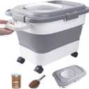 15-23 Lbs Dog Food Storage Container, Collapsible Dog Food Container with Airtight Lid, Wheels, Handle, Large Cat Food Storage Container with Scoop, Dog Bowl for Dog Cat