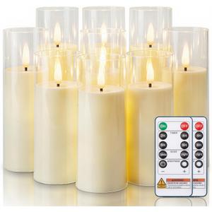 Homemory Ivory Acrylic Flameless LED Candles, Battery Operated with Remote Control and Timer, Electric Fake Candles for Wedding, Home Decor, Set of 9