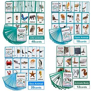 Zwttey Wild/Farm/Sea Animals Body Parts Learning English Flash Cards Kids Montessori Toys Baby Cards Child Pocket Card Pre-Kindergarten