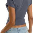 EasyGala Womens Cotton Crop T Shirts Basic Crew Neck Tee Fitted Going Out Tops Summer Cute Gym Workout Clothes 2026 (Gray, L)