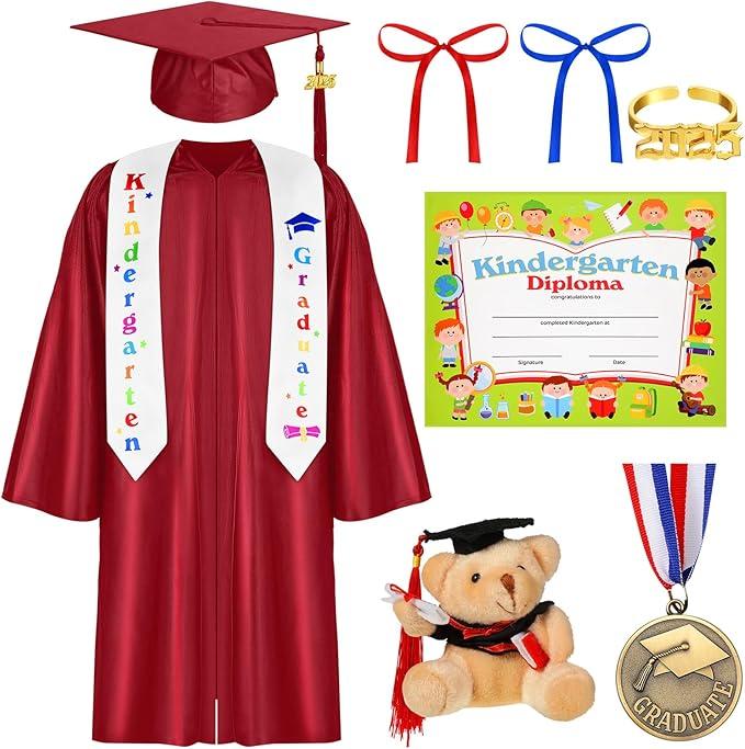 Capoda 9 Pcs 2025 Kids Kindergarten Graduation Cap Gown with Tassel Diploma Pre K Grad Dress Costume for Preschool Child,  Size 33