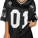 SOLY HUX Jersey Shirts for Women Y2k Graphic Number Oversized Tees V Neck Half Sleeve Cute Soccer Streetwear T Shirt Tops (Medium)