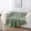 Sage Green Fleece Throw Blanket 5060 for Couch Sofa Bed,Super Soft Cozy Plush Microfiber Flannel Blanket with Stripes Design Lightweight for Adults,Woman,Girls
