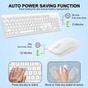 Wireless Keyboard and Mouse Combo, Full Size Silent Ergonomic Keyboard and Mouse, Long Battery Life, Optical Mouse, 2.4G Lag-Free Cordless Mice Keyboard for Computer, Mac, Laptop, PC, Windows(White)