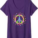 Womens Peace Sign, Flower Power, Hippie, Symbol, Freedom, Love V-Neck T-Shirt L