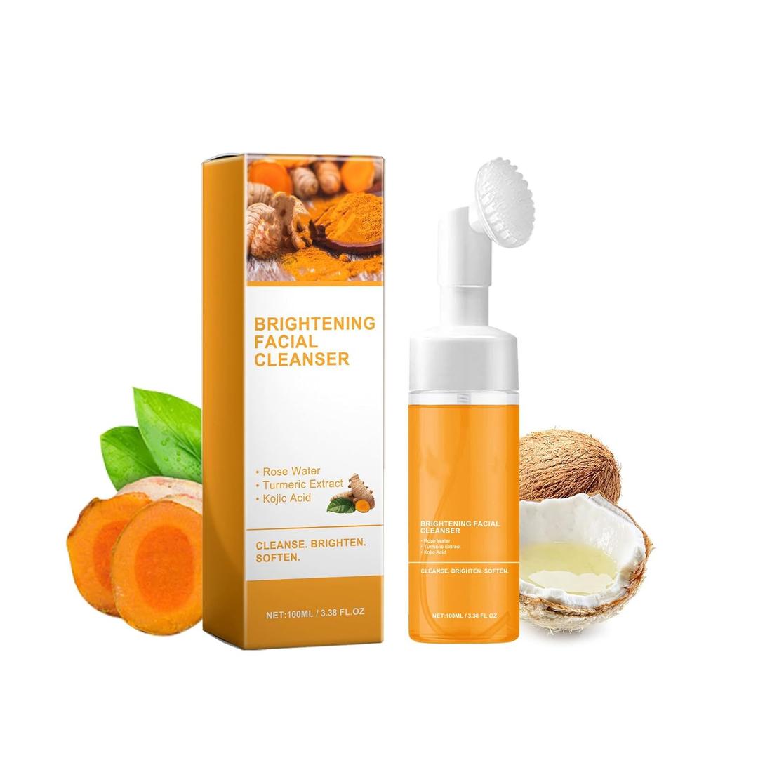 Turmeric Foaming Face Wash with Brush, Gentle Daily Facial Cleanser for All Skin Types, Refreshing 3.38 Fl Oz