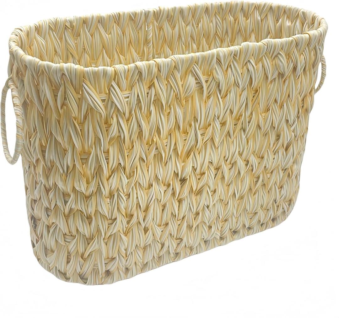 Toilet Paper Storage Woven Basket Organizer for Narrow Bathroom RV, Large Narrow Toilet Paper Storage Holder Basket for 9 Mega Rolls, Waterproof & Free Standing (Cream White)