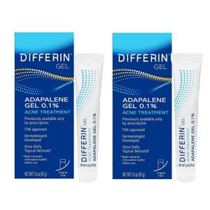 Differin Acne Treatment Gel, 180 Day Supply, Retinoid Treatment for Face with 0.1% Adapalene, Gentle Skin Care for Acne Prone Sensitive Skin, 45g Tube, Pack of 2