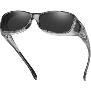 DUCO Polarized Wraparound Fitover Glasses Wear Over Sunglasses for Men Women UV Protection Sun Glasses 8953 10 M Clear Grey Frame Grey