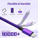USB C Multi Charging Cable, (2 Pack 4FT), 3 in 1 Charging Cable Nylon Braided Universal Charger Cable with Type-C, Micro USB,IP Port for iPhone16/15 Series/Cell Phones & Pads and Other Devices-Purple