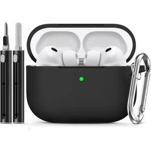 Ljusmicker for AirPods Pro 3 Case 2025 with Cleaner Kit,Soft Silicone Protective Cover for Apple AirPods Pro 3rd Generation Cases for Women Men,for AirPod Pro 3 Case Accessories with Keychain-Black