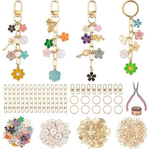 HOMAR 223Pcs DIY Keychain Making Bag Charm Jewelry Chain Making 86 Flower Charms 10 Keychain Clips with Key Ring 15 Extender Chains 100 Jump Ring for DIY Craft Supplies Accessories