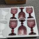 Taganov Purple Glasses Drinking set of 6 Colored Water Stemware Pink Goblets Glassware 11 oz for Wedding Party Bar Vertical Embossed Pattern Stemmed Cups 330 ml