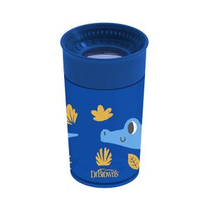 Dr. Browns Milestones Cheers 360 Cup Spoutless Transition Cup, Travel Friendly & Leak-Free Sippy Cup, Blue Alligator, 10 oz/300 mL (1-Pack Blue Animals, 10 oz)