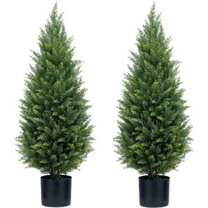 3ft Artificial Topiary Trees Artificial Cedar Trees UV Resistant Bushes Potted Set of 2 Faux Shrubs for Outdoor Indoor Front Porch Garden
