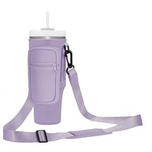 Momocici Cup Holder Carrier Bag with Strap and Pouch for Stanley Quencher 40oz Tumbler. Cup Crossbody Holder Bag Compatible with Stanley Cup for Hiking Travelling Camping.(Lavender)