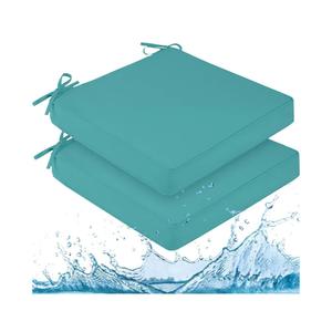 downluxe Waterproof Outdoor Chair Cushions for Patio Furniture, 19" x 19" x 2" Patio Chair Cushion with Adjustable Ties & Portable Handle, Square Outdoor Cushion with Removable Cover, Teal, 2 Pack