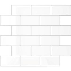 VEELIKE White Subway Peel and Stick Backsplash Tile with Silver Grout 6 Sheets Waterproof Adhesive Backsplash Stick on Tile for Kitchen Peel and Stick Wall Tiles for Bathroom Laundry Room 12''x12''