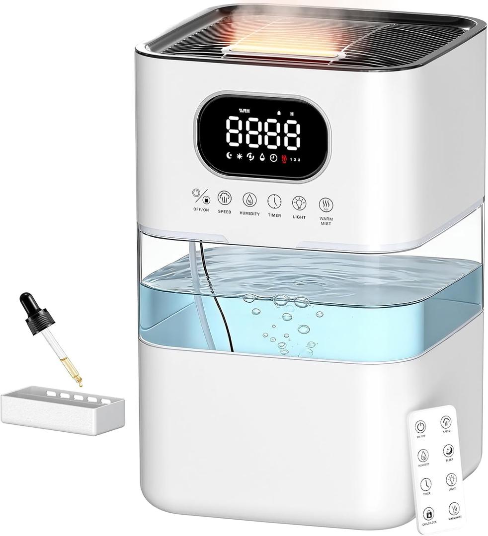 AreShark Humidifier Large Room, 2.2 Gal/8.5L Cool Warm Mist Air Humidifiers for Bedroom, 65H Runtime, Humidity Setting, Easy to Clean, Top Fill, 30dB Quiet, 550ft Coverage, for Plants, Adults, Kids (White)