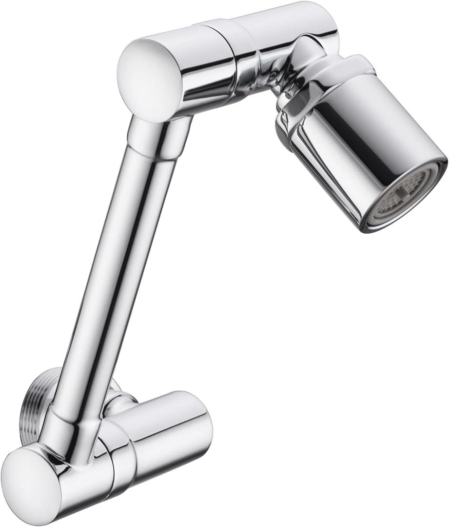 BAGNOLUX Brass 1080 Swivel Faucet Extender for Bathroom Sink, 2 Modes Rotating Faucet Extension Spout, Universal Splash Tap Faucet Aerator Attachment Adapter for Kitchen Sink, Polished Chrome-2