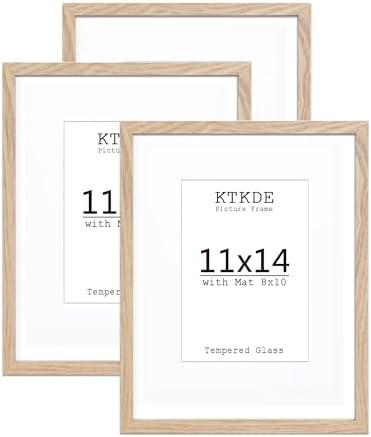 KTKDE 11x14 photo frames Set of 3 8 × 10 mats or 11x14 without MATS MDF covered wood grain paper frame, real glass 11 by 14 Studio Gallery Wall Art poster frame the best gift