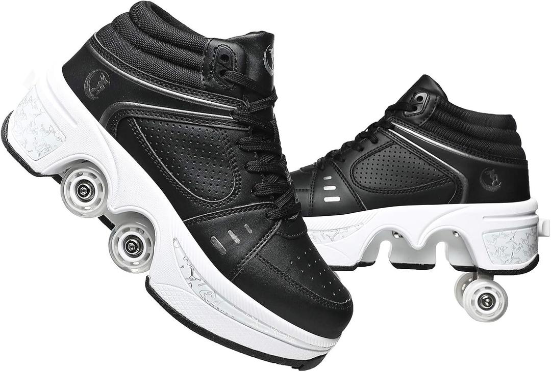 Double-Row Deform Wheel Automatic Walking Shoes Invisible Deformation Roller Skate 2 in 1 Removable Pulley Skates Skating Parkour - Size EU42