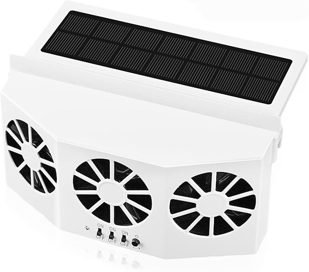 CYDZSW Car Solar Powered Window Exhaust Fan, Air Purifier, Solar Power Air Vent Radiator Fan for Backseat or Frontseat, Vehicle Ventilation Fan (White)