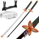 Demon Slayer Sword 41inch,with Display Stand and Belt, Rengoku Sword/Tanjiro Sword/Zenitsu Sword/Anime Original Texture,for Demon Slayer Cosplay and Collection, Medium