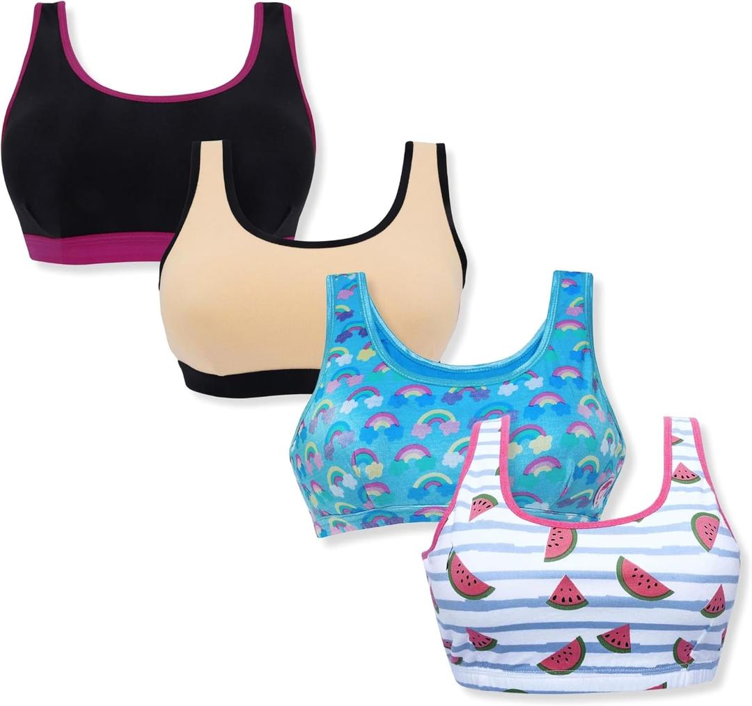 DChica Training Bras for Girls Cotton Sports Bra Pack Soft Breathable Camisole Crop Bralette for Kids & Teens